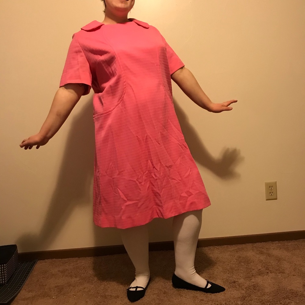True vintage plus size bright pink mod dress